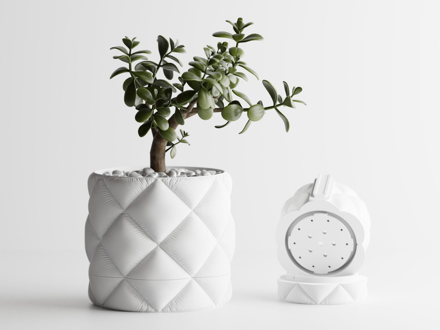 Inflated cloth plant pot with wall mount and drip tray