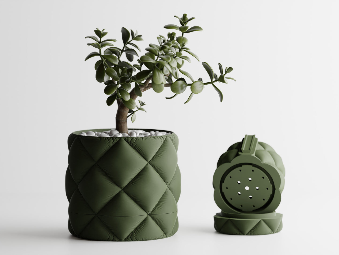 Inflated cloth plant pot with wall mount and drip tray