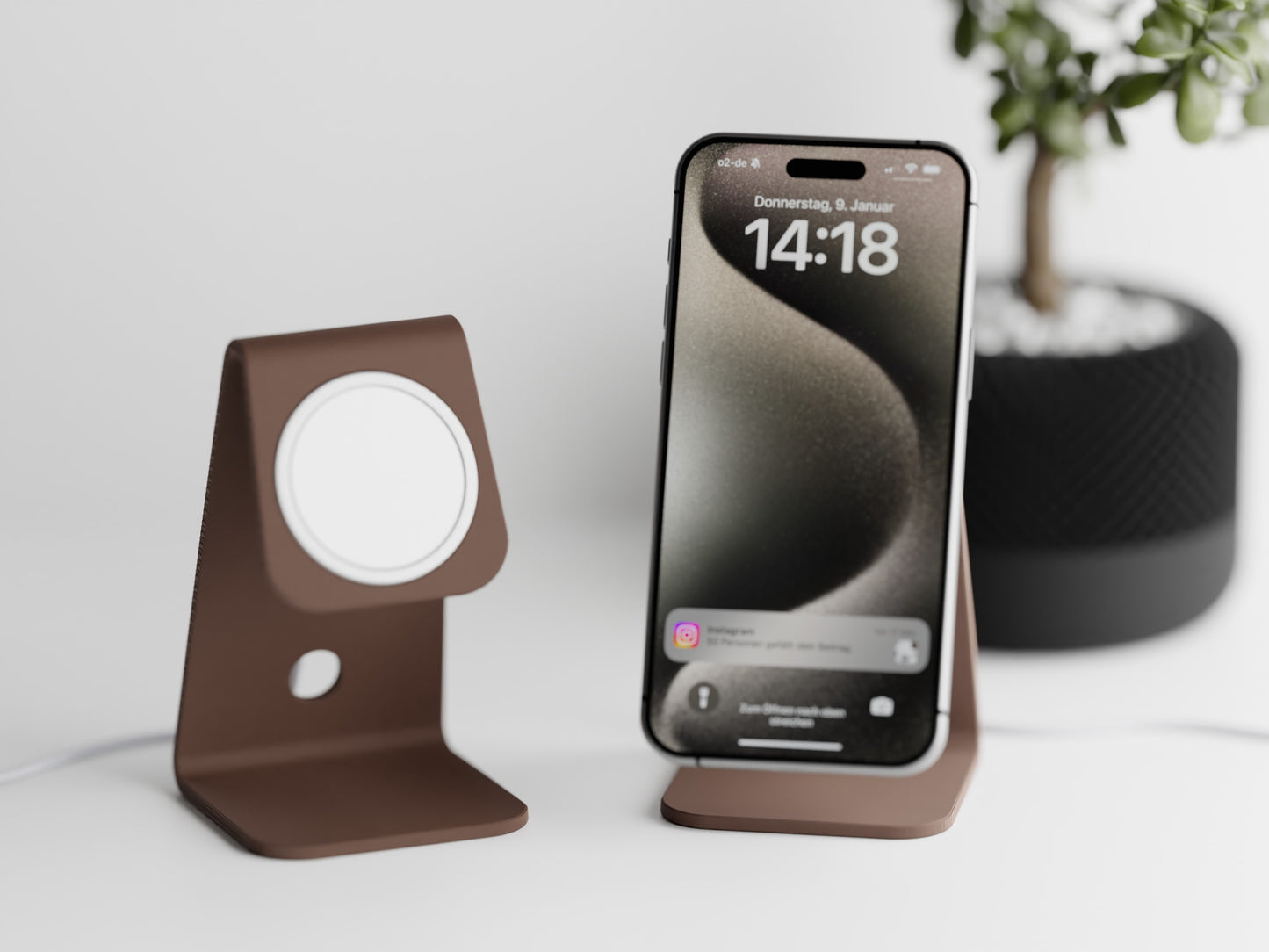 Minimalistic iPhone stand with place for MagSafe charger