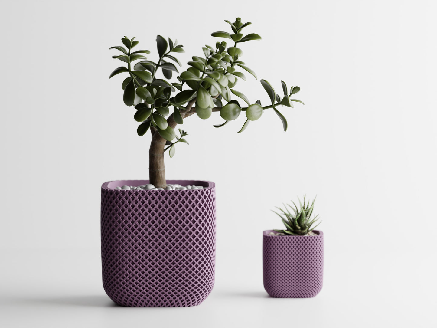Plant Pot - Fine double ribbed rounded cube