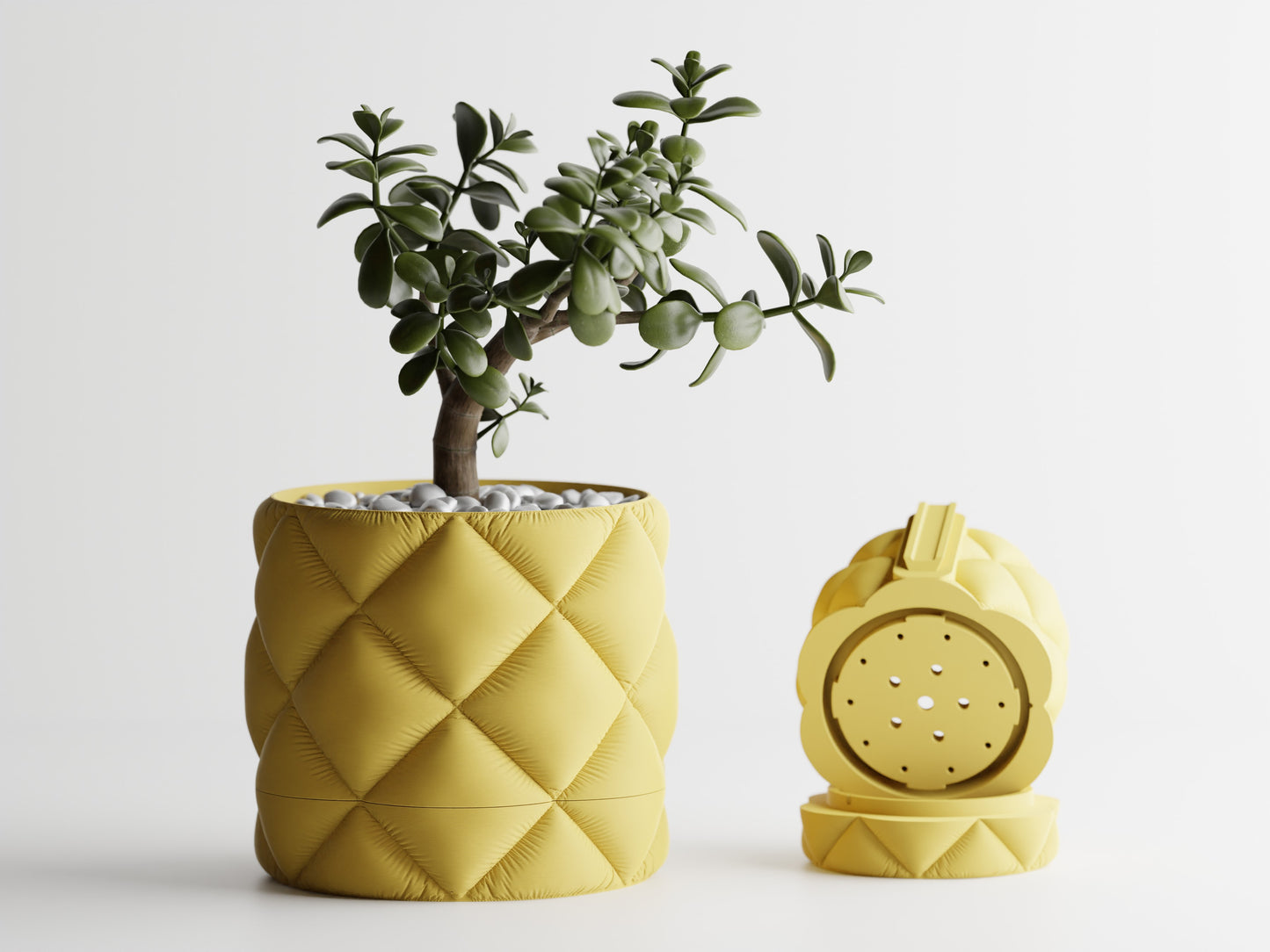 Inflated cloth plant pot with wall mount and drip tray