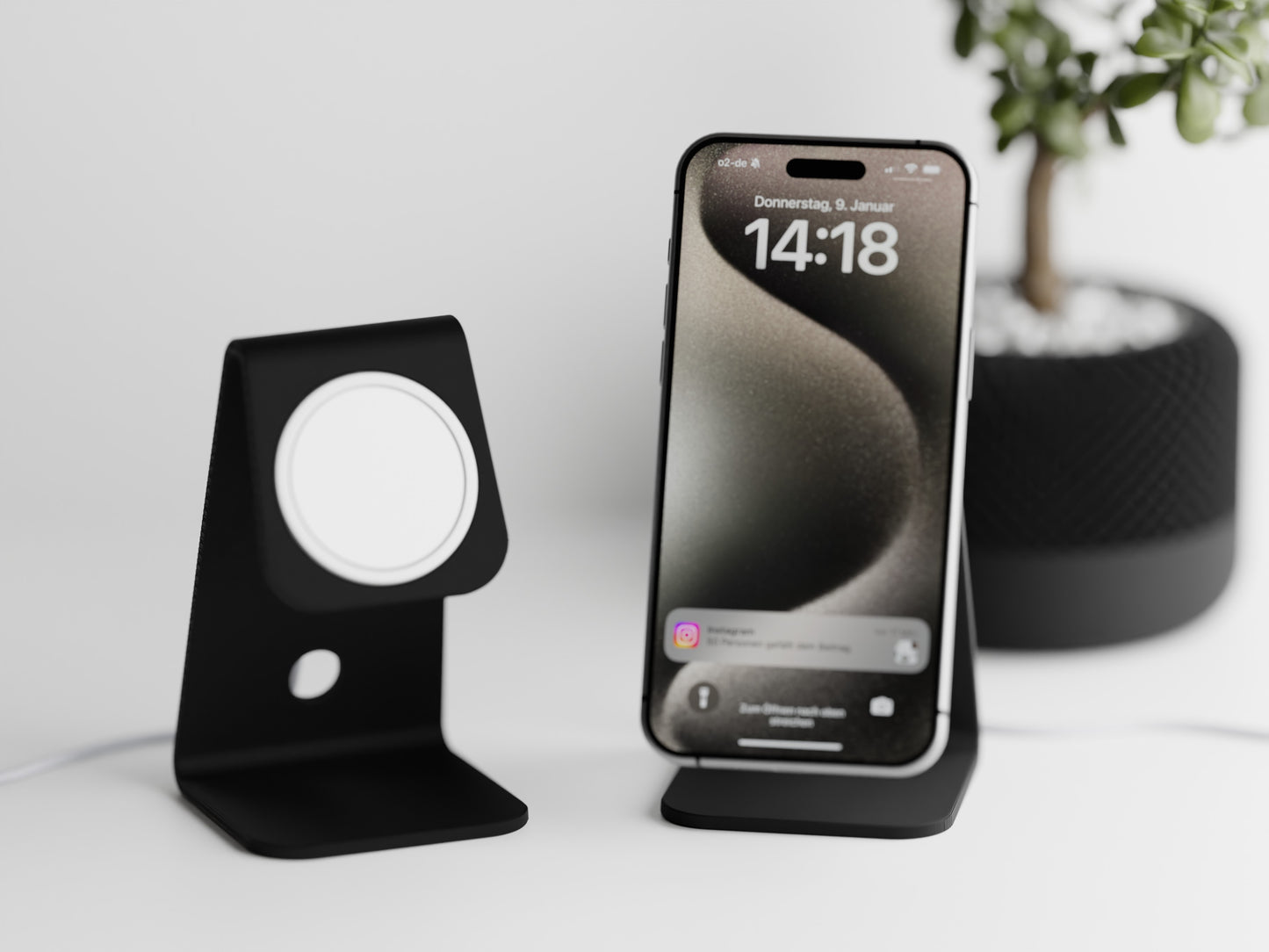Minimalistic iPhone stand with place for MagSafe charger