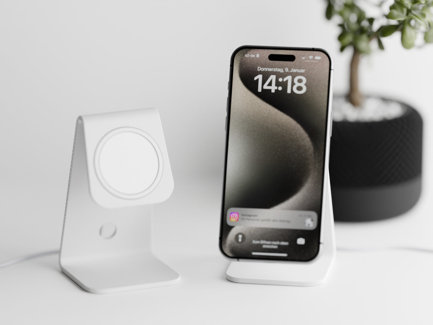 Minimalistic iPhone stand with place for MagSafe charger