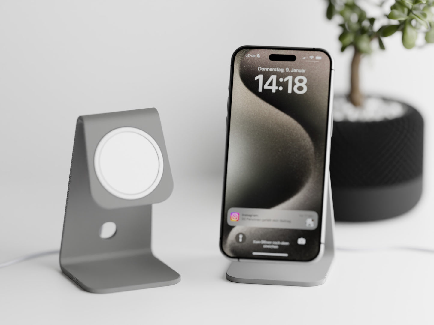Minimalistic iPhone stand with place for MagSafe charger