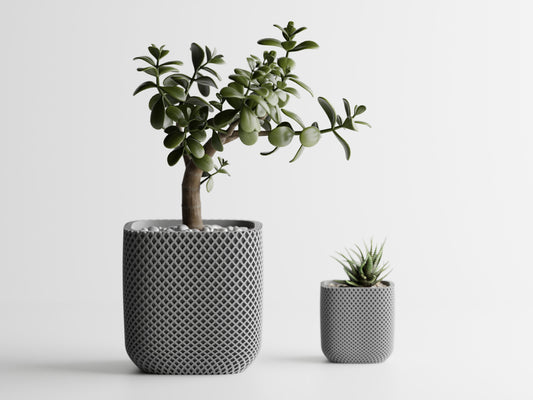 Plant Pot - Fine double ribbed rounded cube