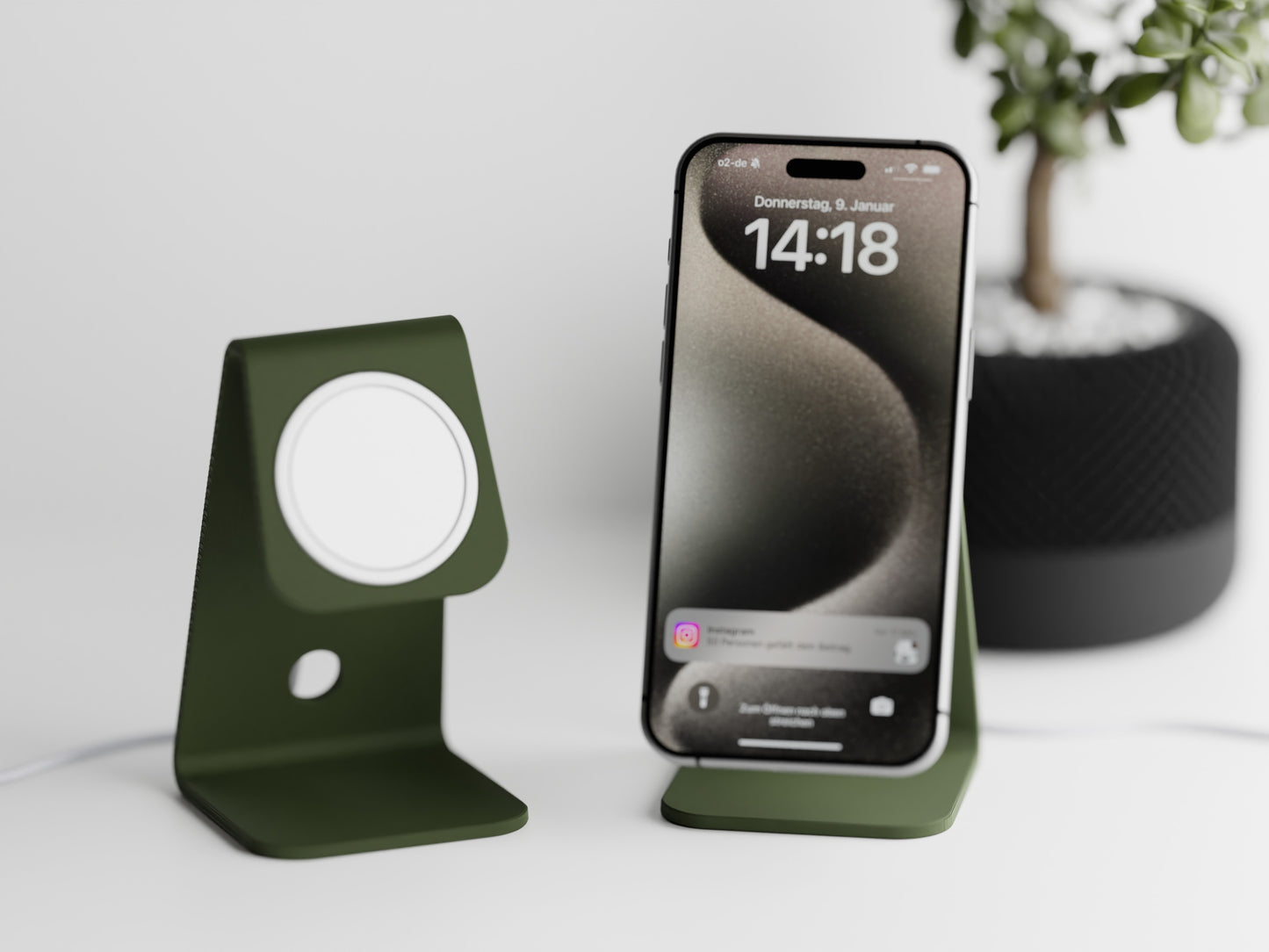 Minimalistic iPhone stand with place for MagSafe charger