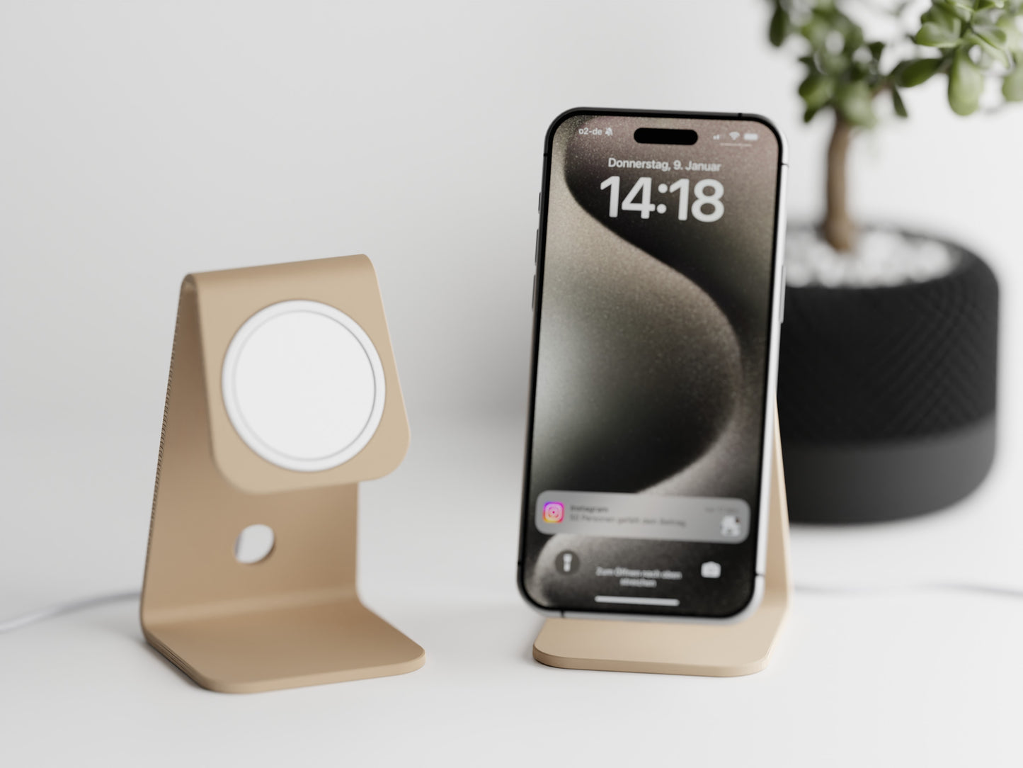 Minimalistic iPhone stand with place for MagSafe charger